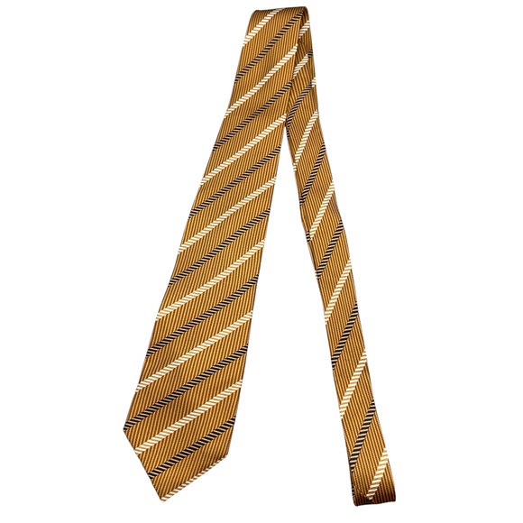 Bella Moda 100% Silk Dress Made in Italy Tie Gold Bold Stripe Pattern 60" 3.75" - Picture 2 of 10